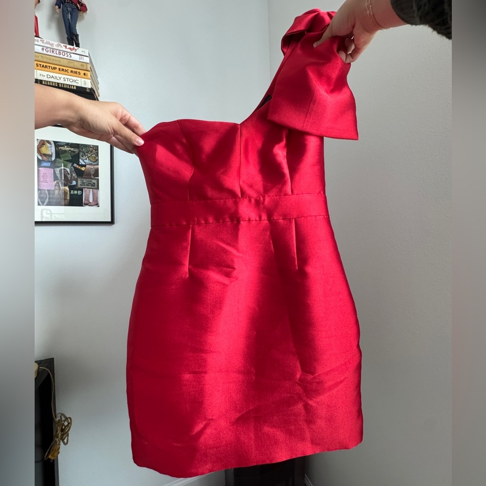 Fame and Partners x Revolve Red Bow One Shoulder Dress